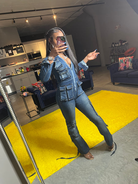 “Nay’s Favorite” Denim Cargo Jumpsuit