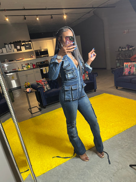 “Nay’s Favorite” Denim Cargo Jumpsuit